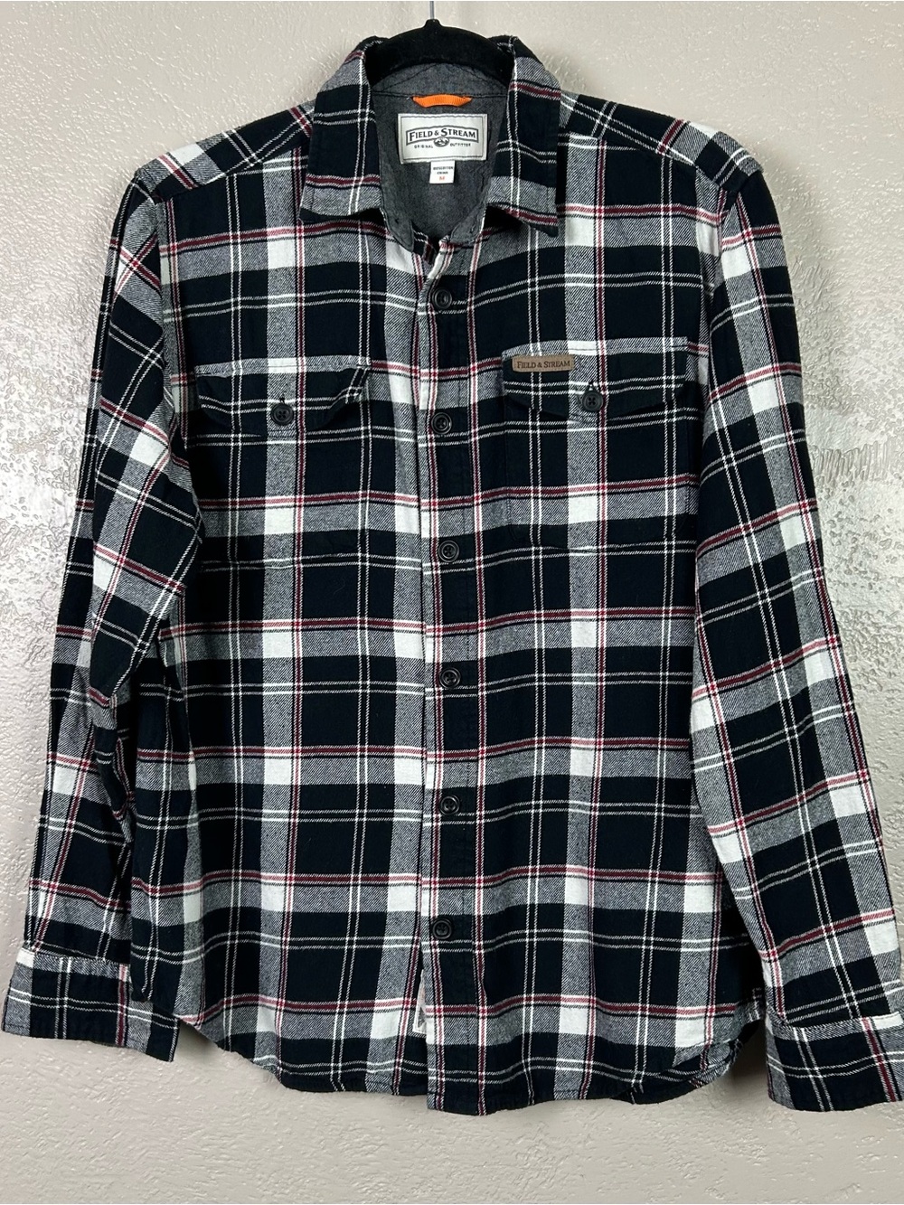 Field & Stream Black, White & Red Plaid Button-Down Shirt - Men's